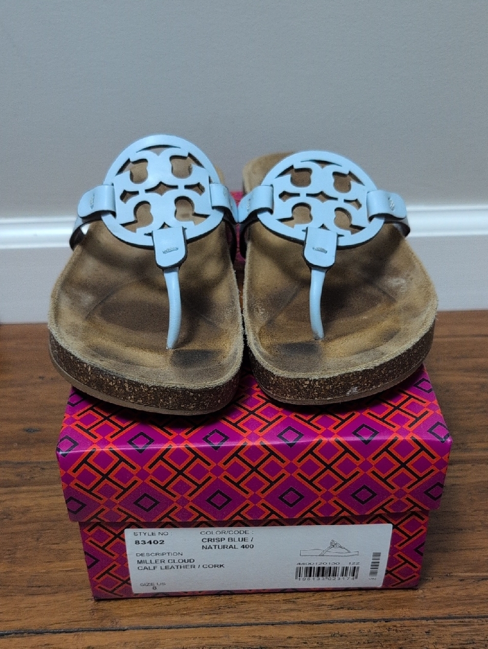Light Blue Leather Logo Thong Sandals
